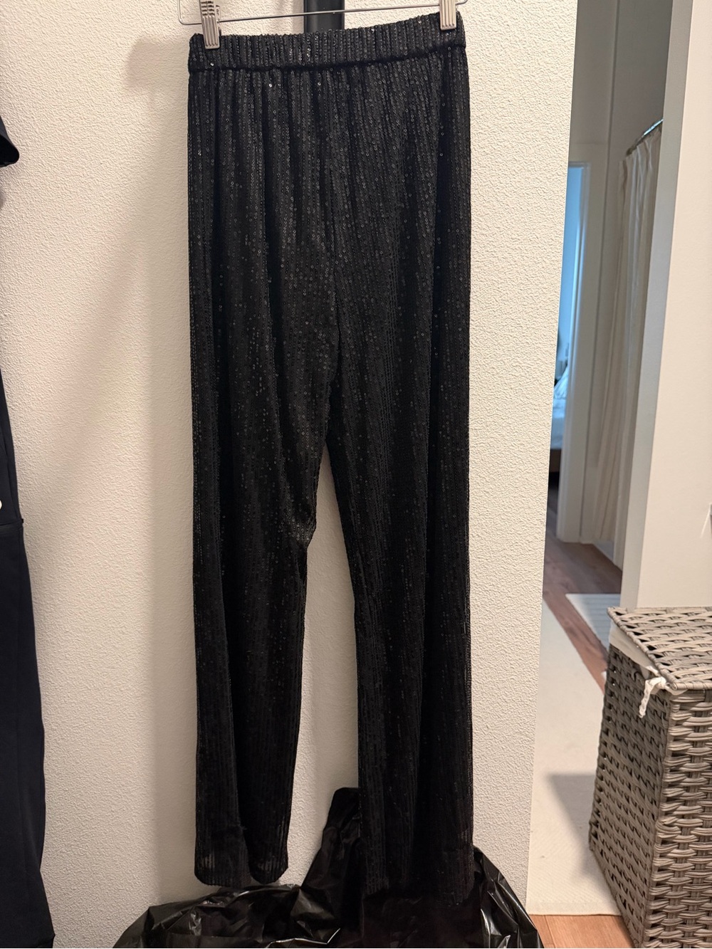 Black Sparkle Wide-Leg Women's Pants